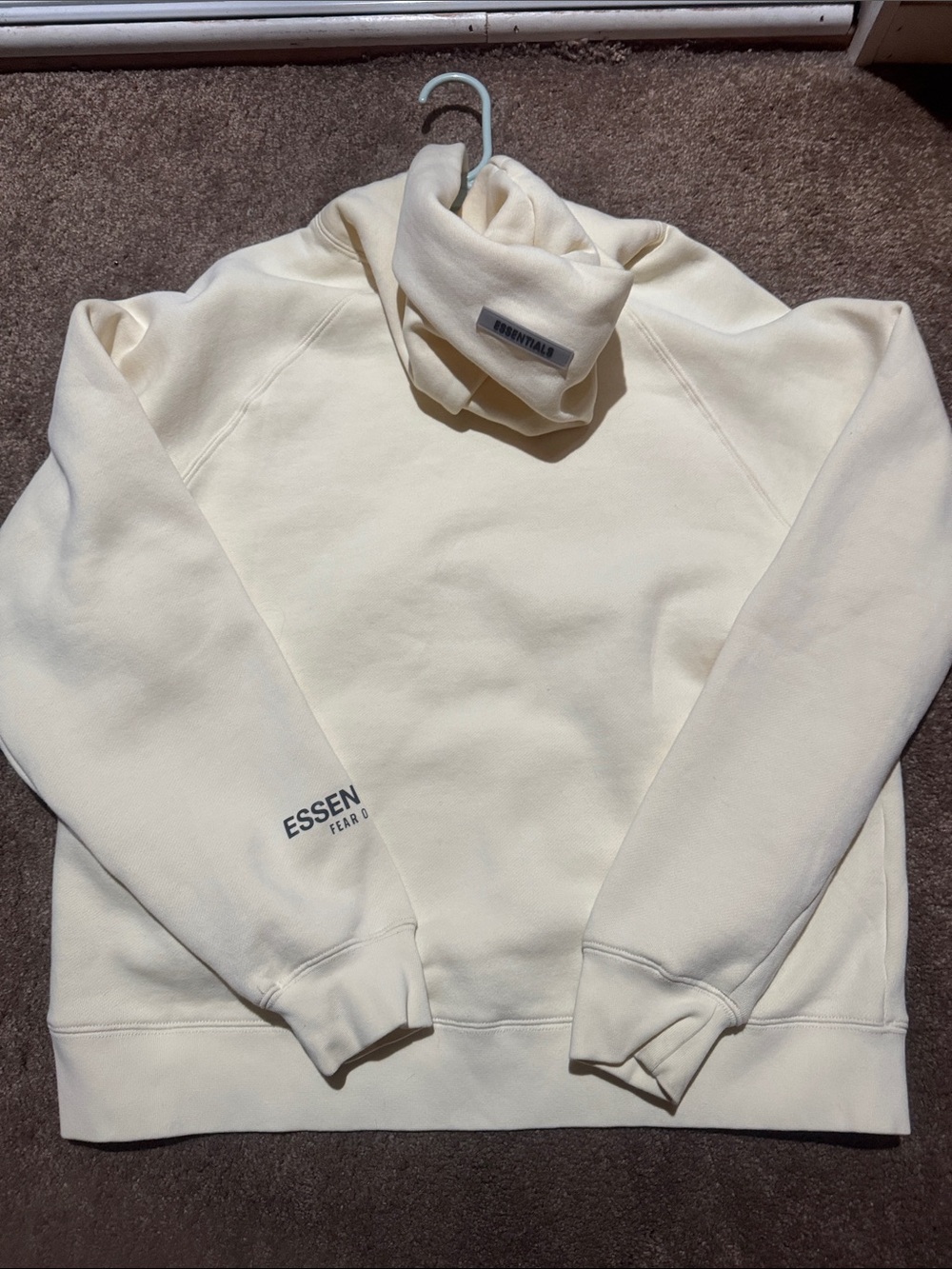 Essentials Cream Hoodie with Black Logo - Picture 8 of 12